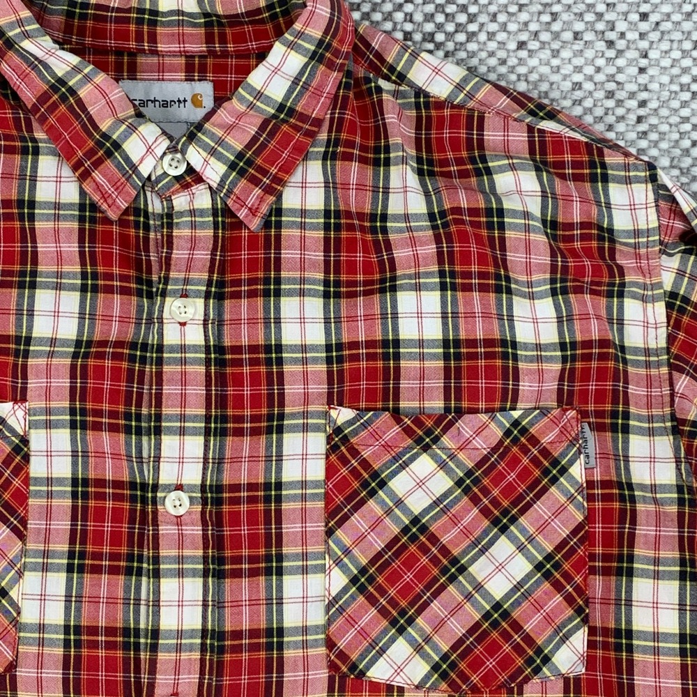 Carhartt Button Up Shirt Mens XL Red Plaid Long Sleeve Cotton Workwear Pocket